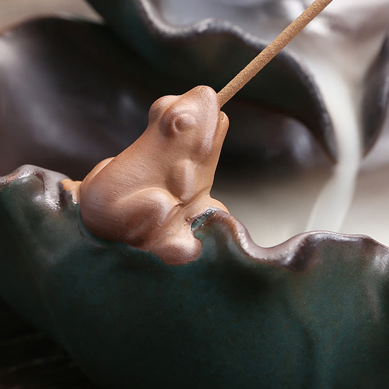 Ceramic Incense Burner Lotus Flower Frog Butterfly Decor