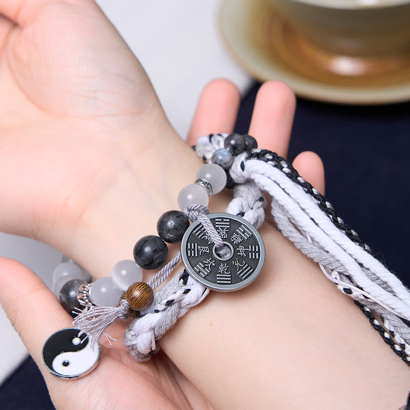 Yin Yang Black Glitter Stone Power Bracelet 14-18cm