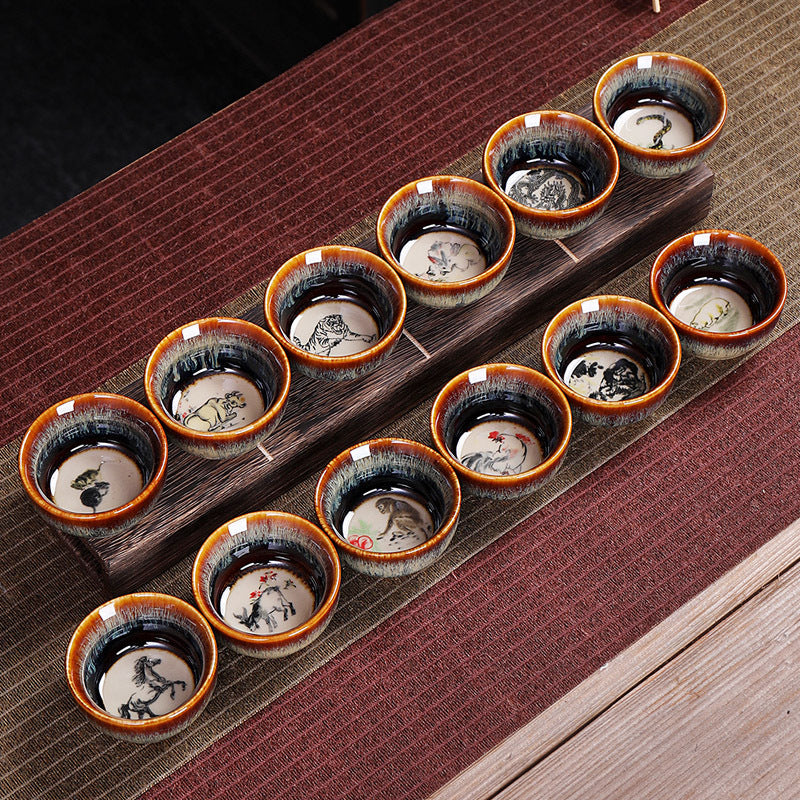 Ceramic 12 Chinese Zodiac Teacup 73ml for Tea Ritual