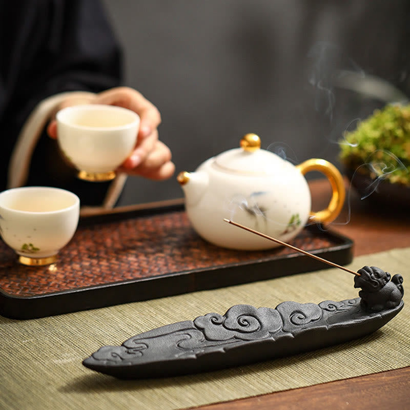 Ceramic Auspicious Clouds Pixiu Incense Burner for Meditation