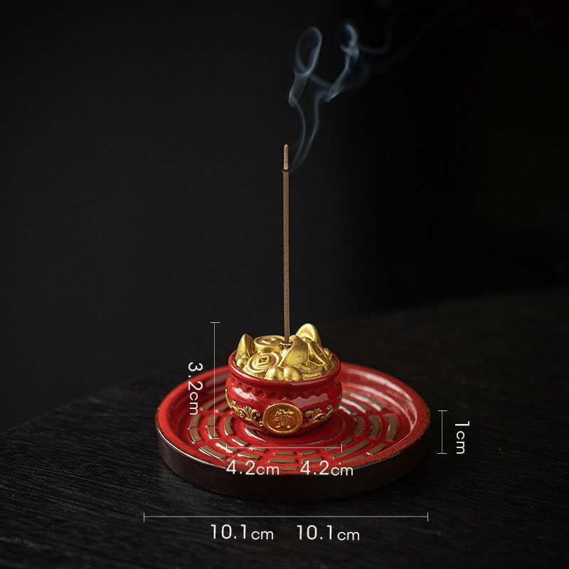 Ceramic Bagua Incense Burner | Treasure Bowl & Lucky Bag Set