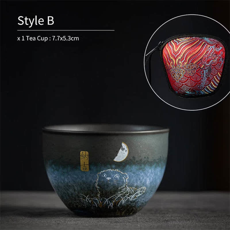 Ceramic Black Cat Tea Cup 140ml - Japanese Tableware