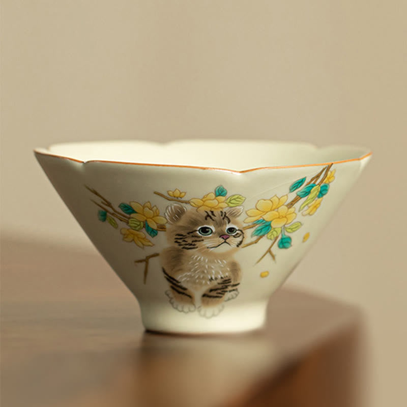 Ceramic Cat & Rabbit Kung Fu Tea Cups for Zen Decor
