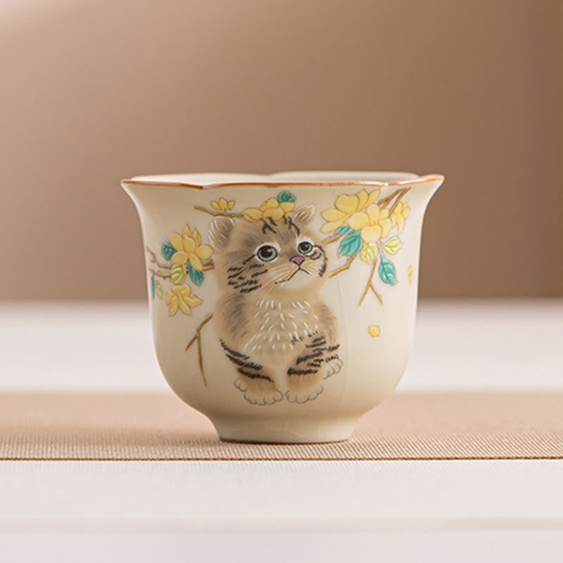 Ceramic Cat & Rabbit Kung Fu Tea Cups for Zen Decor