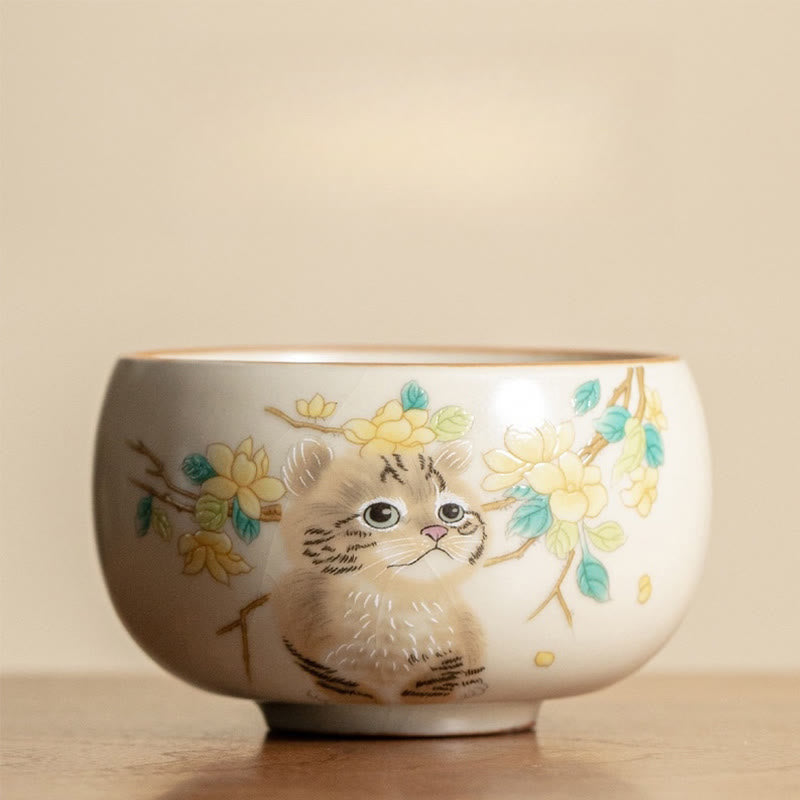Ceramic Cat & Rabbit Kung Fu Tea Cups for Zen Decor