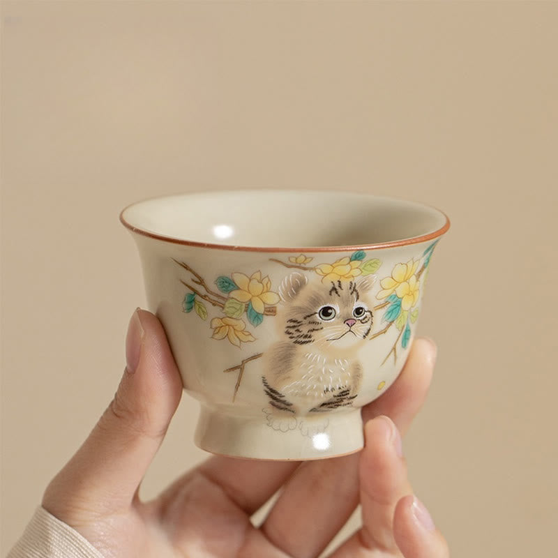 Ceramic Cat & Rabbit Kung Fu Tea Cups for Zen Decor