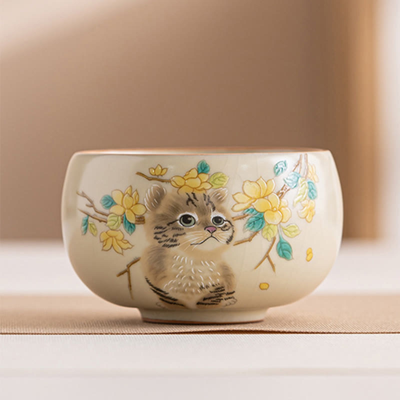 Ceramic Cat & Rabbit Kung Fu Tea Cups for Zen Decor
