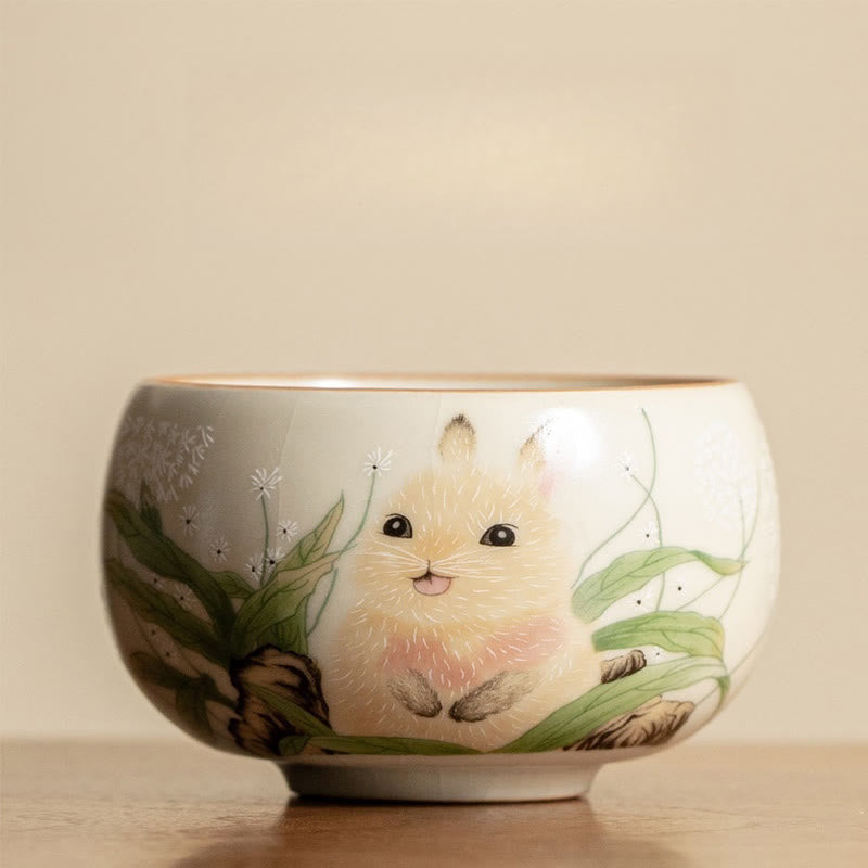 Ceramic Cat & Rabbit Kung Fu Tea Cups for Zen Decor