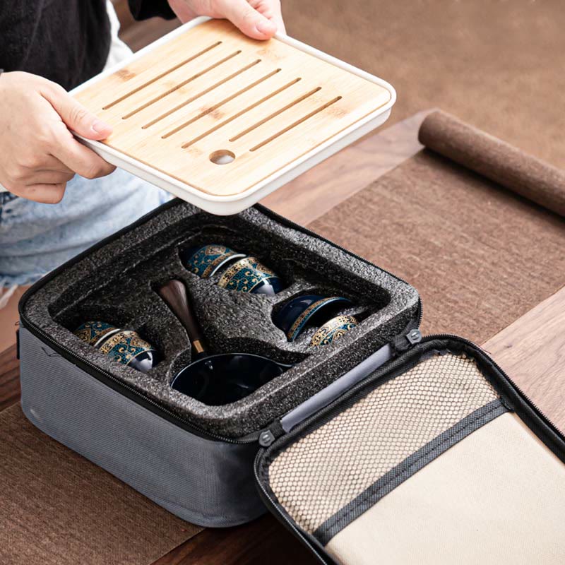 Ceramic Chinese Gongfu Teapot Set with Portable Gift Bag