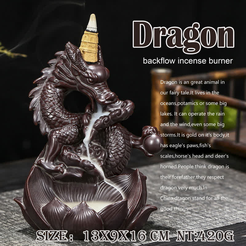 Ceramic Dragon Lotus Incense Burner for Strength & Protection