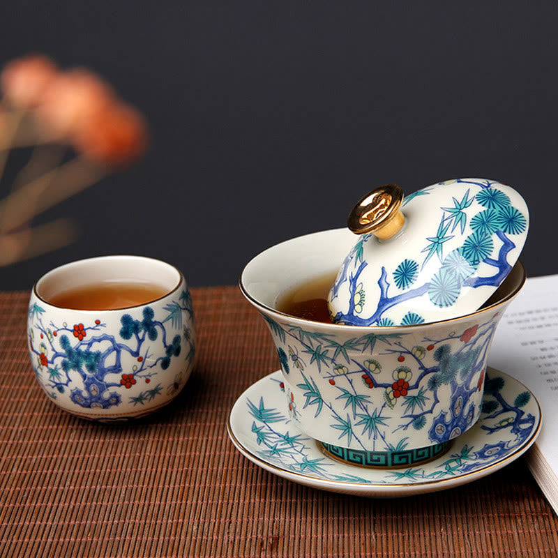 Ceramic Gaiwan Sancai Teacup 190ml with Zen Decor Art