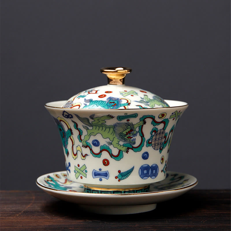 Ceramic Gaiwan Sancai Teacup 190ml with Zen Decor Art