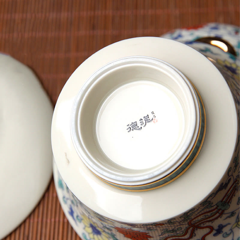 Ceramic Gaiwan Sancai Teacup 190ml with Zen Decor Art