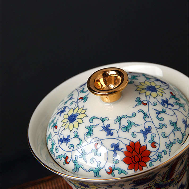 Ceramic Gaiwan Sancai Teacup 190ml with Zen Decor Art