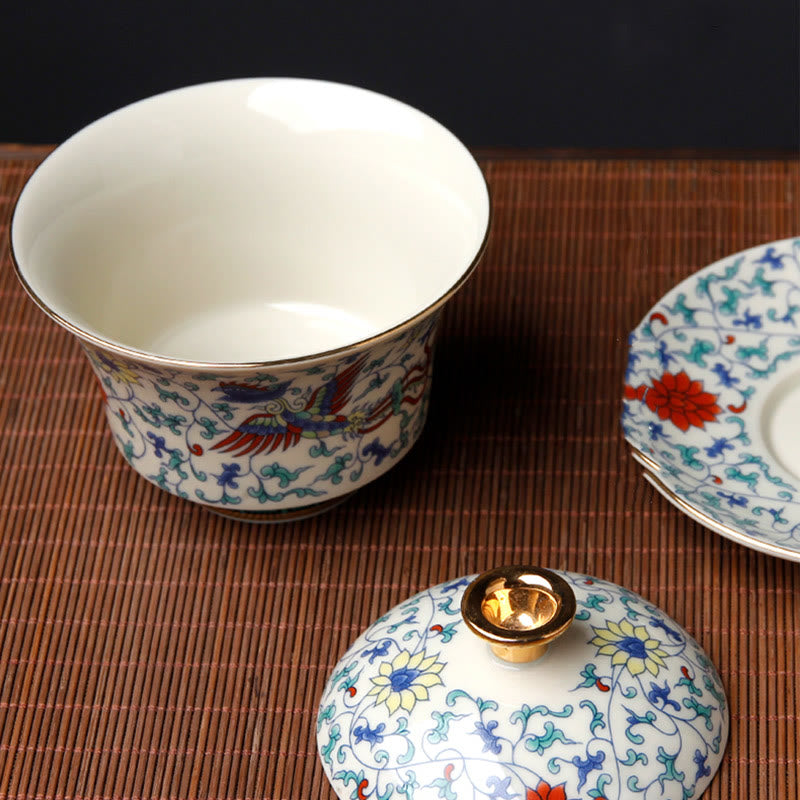 Ceramic Gaiwan Sancai Teacup 190ml with Zen Decor Art