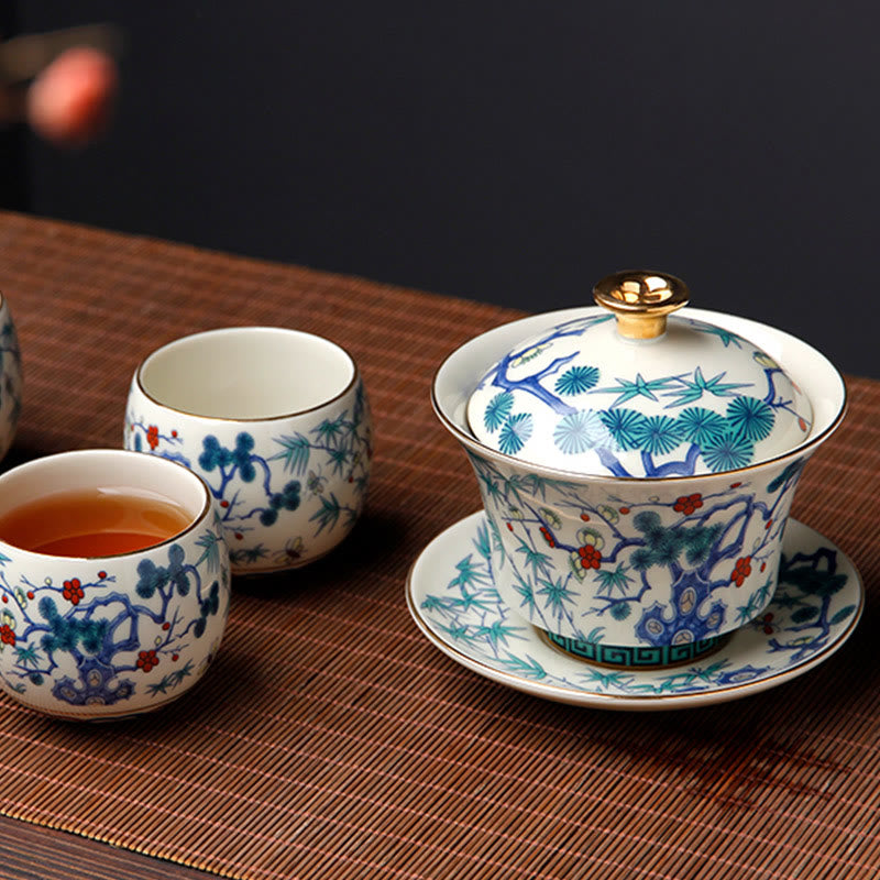 Ceramic Gaiwan Sancai Teacup 190ml with Zen Decor Art