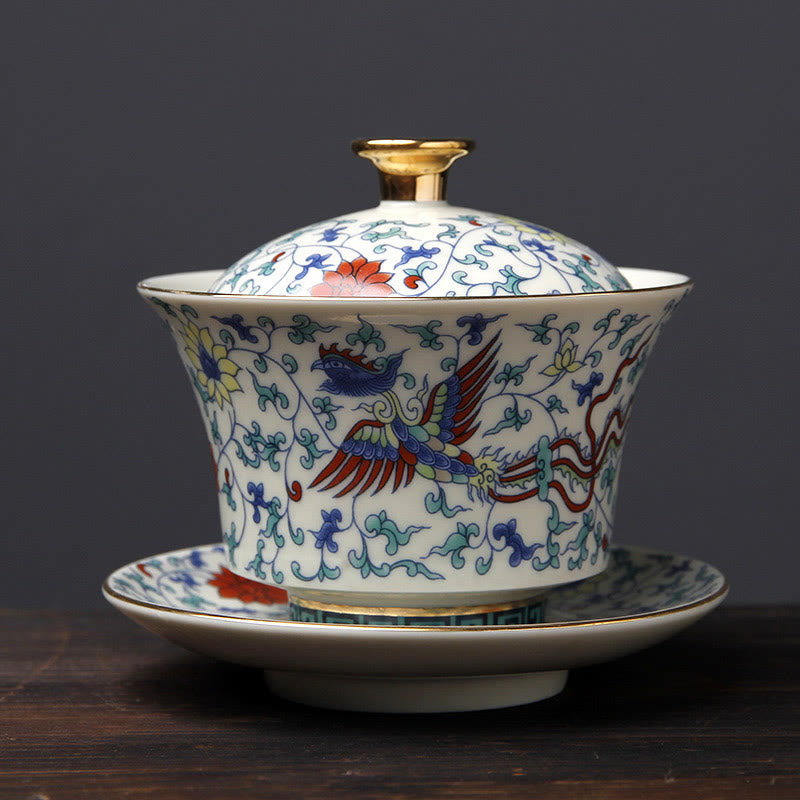 Ceramic Gaiwan Sancai Teacup 190ml with Zen Decor Art