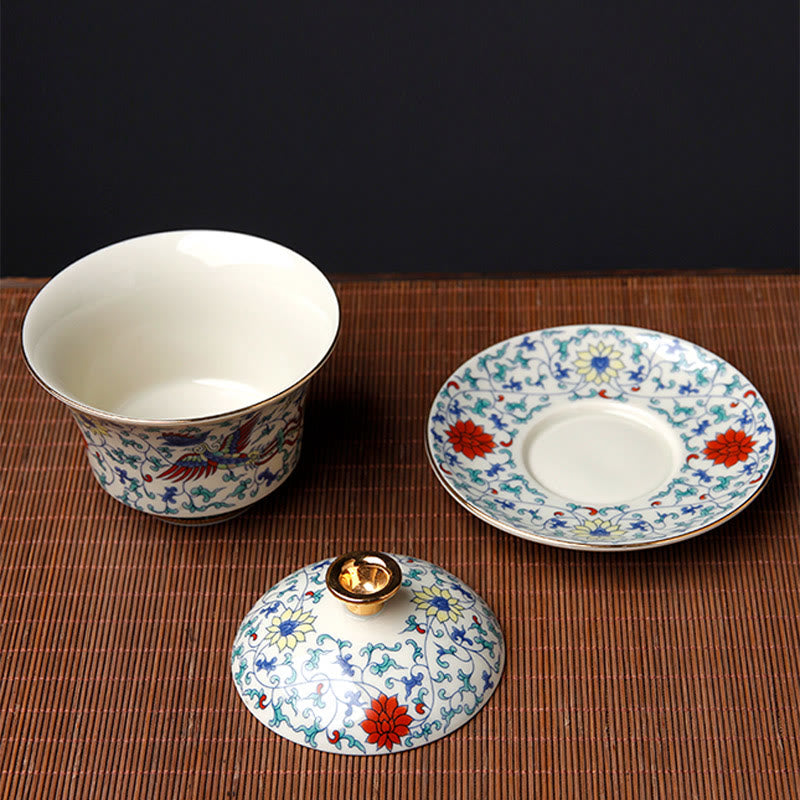 Ceramic Gaiwan Sancai Teacup 190ml with Zen Decor Art