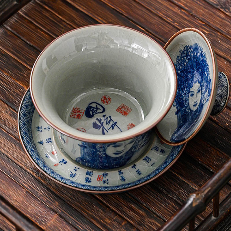 Ceramic Jingdezhen Dragon Phoenix Gaiwan Tea Cup 170ml