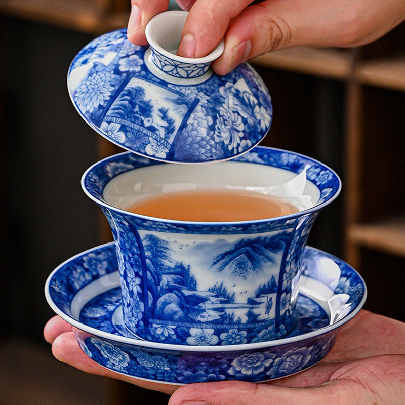 Ceramic Jingdezhen Dragon Phoenix Gaiwan Tea Cup 170ml