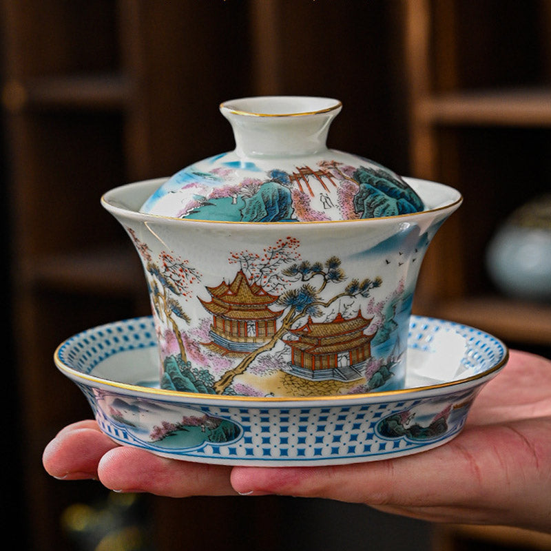 Ceramic Jingdezhen Dragon Phoenix Gaiwan Tea Cup 170ml