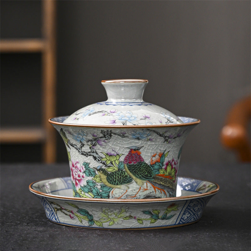 Ceramic Jingdezhen Dragon Phoenix Gaiwan Tea Cup 170ml