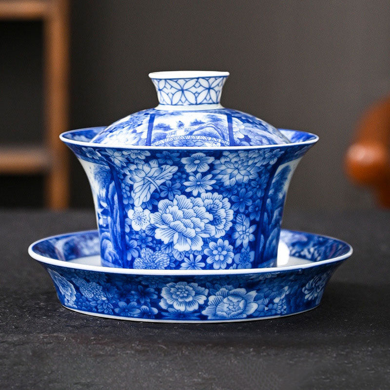 Ceramic Jingdezhen Dragon Phoenix Gaiwan Tea Cup 170ml