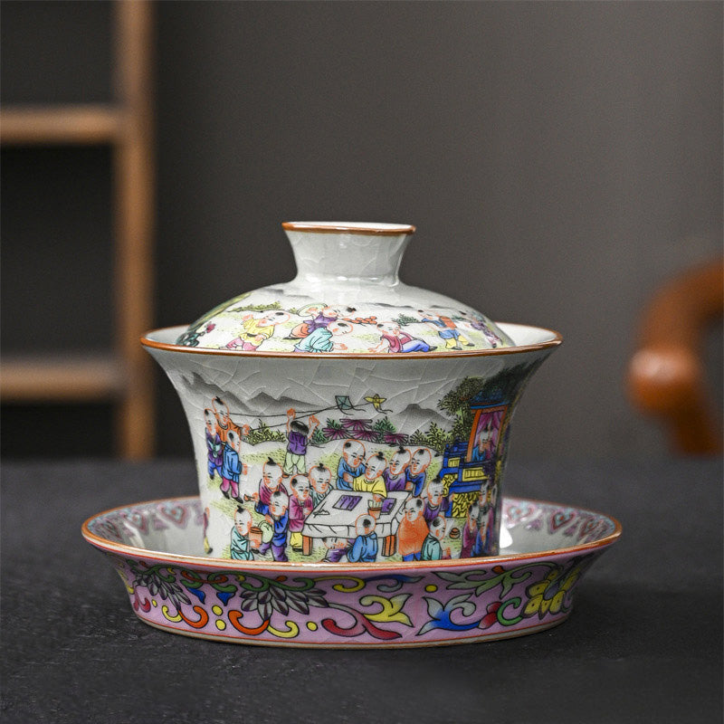 Ceramic Jingdezhen Dragon Phoenix Gaiwan Tea Cup 170ml