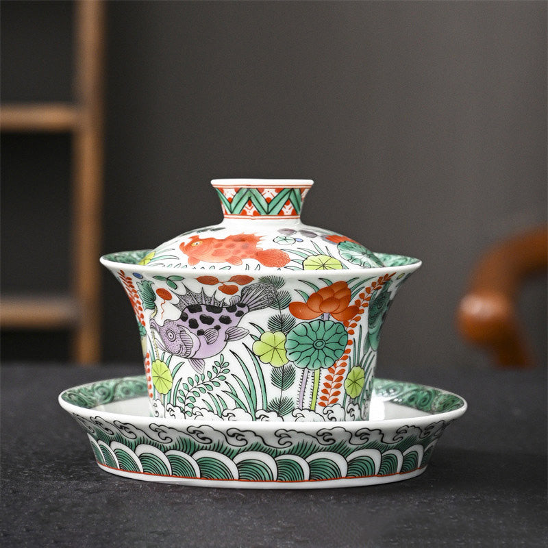 Ceramic Jingdezhen Dragon Phoenix Gaiwan Tea Cup 170ml