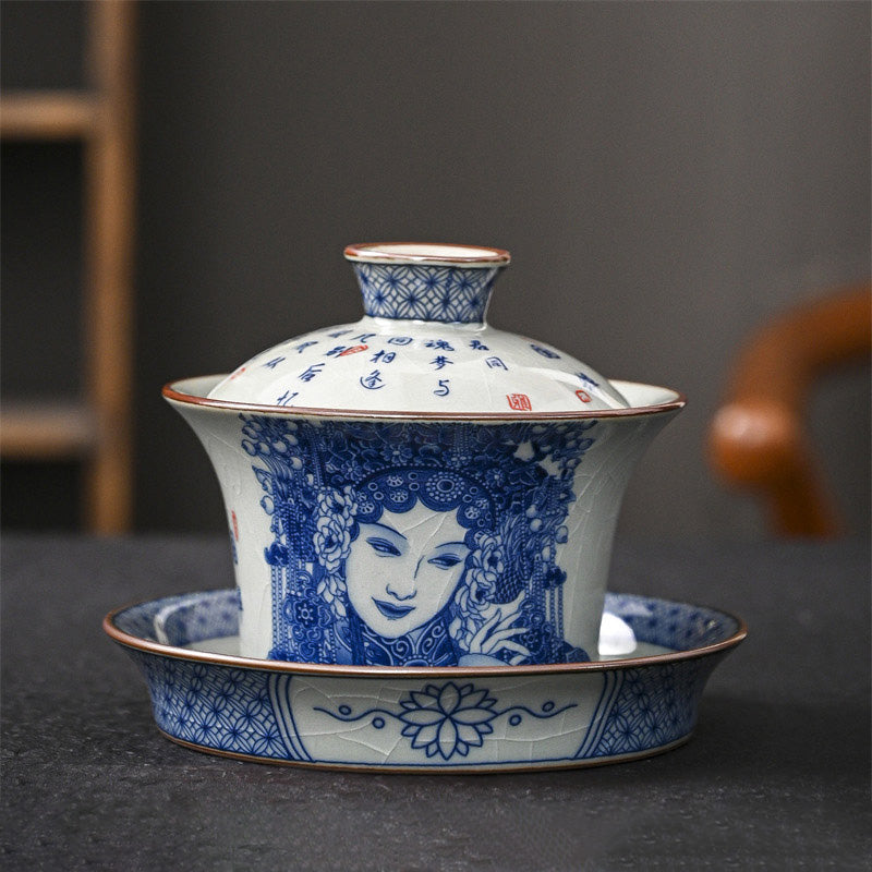 Ceramic Jingdezhen Dragon Phoenix Gaiwan Tea Cup 170ml