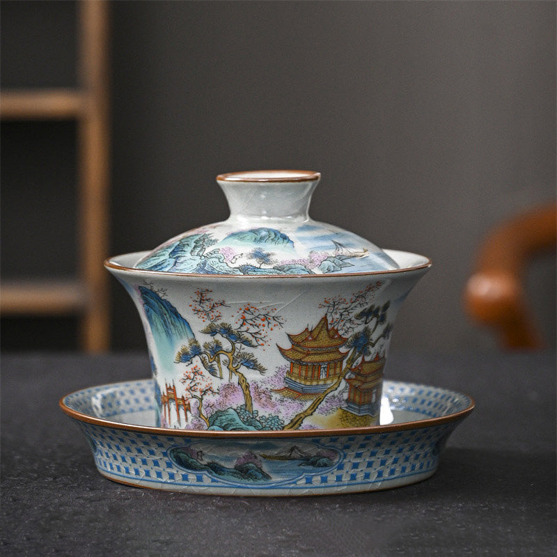 Ceramic Jingdezhen Dragon Phoenix Gaiwan Tea Cup 170ml