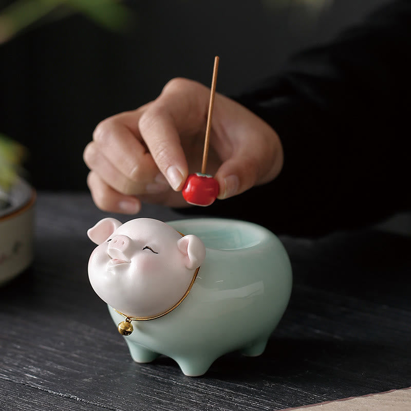 Ceramic Little Pig Incense Burner 9cm Blessing Stick