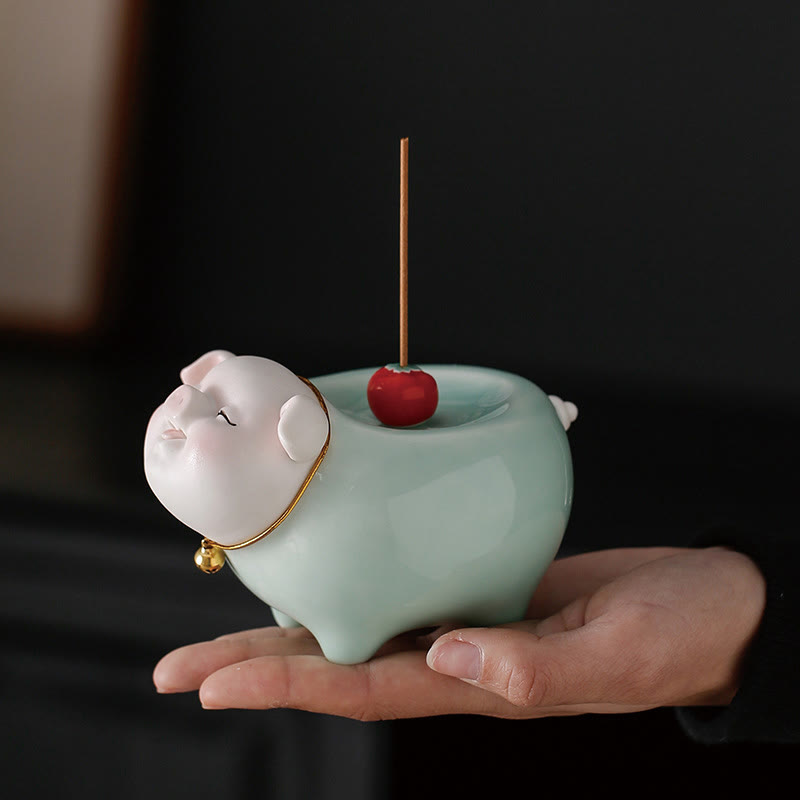 Ceramic Little Pig Incense Burner 9cm Blessing Stick