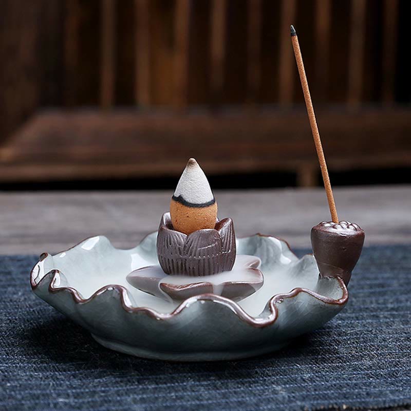 Ceramic Lotus Backflow Incense Burner for Meditation