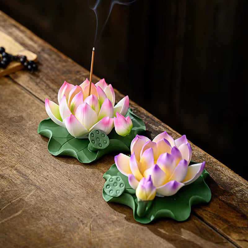 Ceramic Lotus Flower Leaf Pod Incense Burner 10.5cm