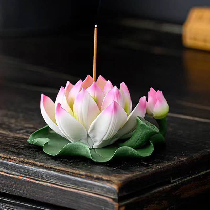 Ceramic Lotus Flower Leaf Pod Incense Burner 10.5cm