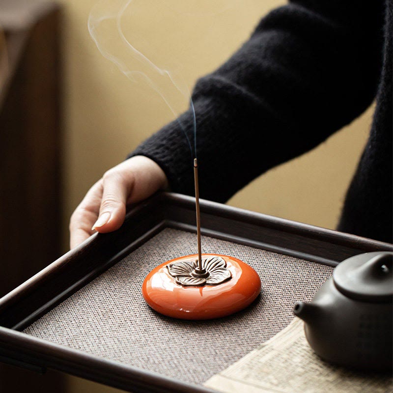 Ceramic Persimmon Incense Burner for Meditation Healing