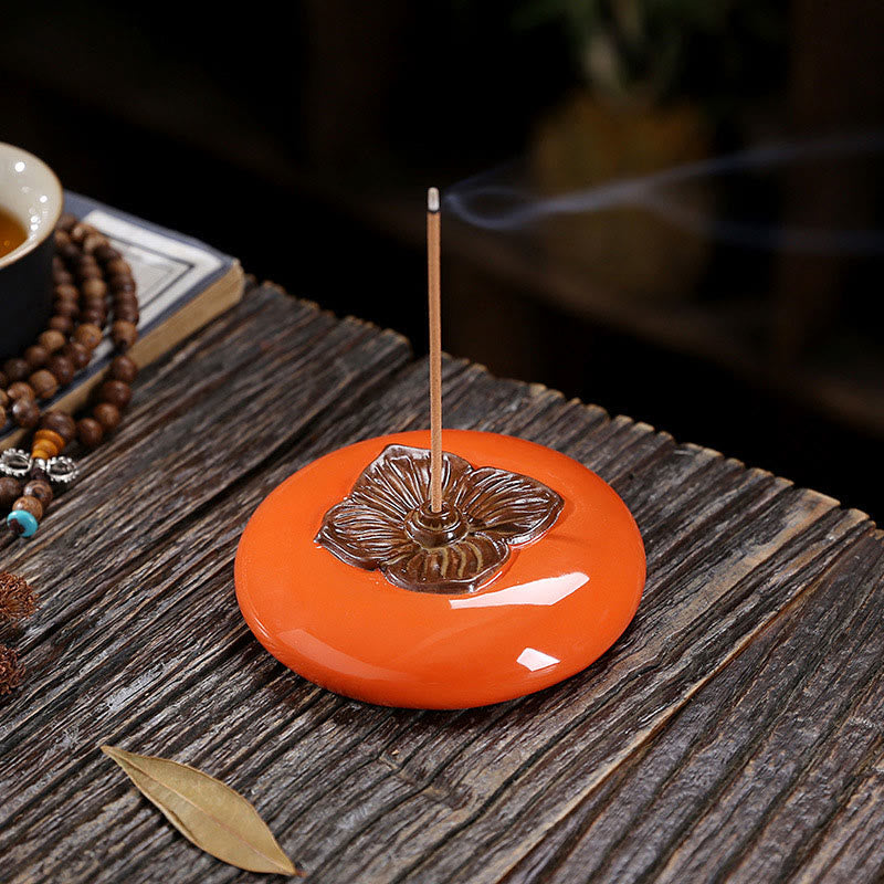 Ceramic Persimmon Incense Burner for Meditation Healing