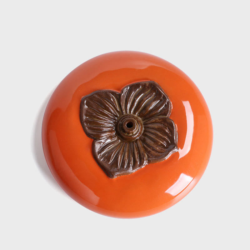 Ceramic Persimmon Incense Burner for Meditation Healing
