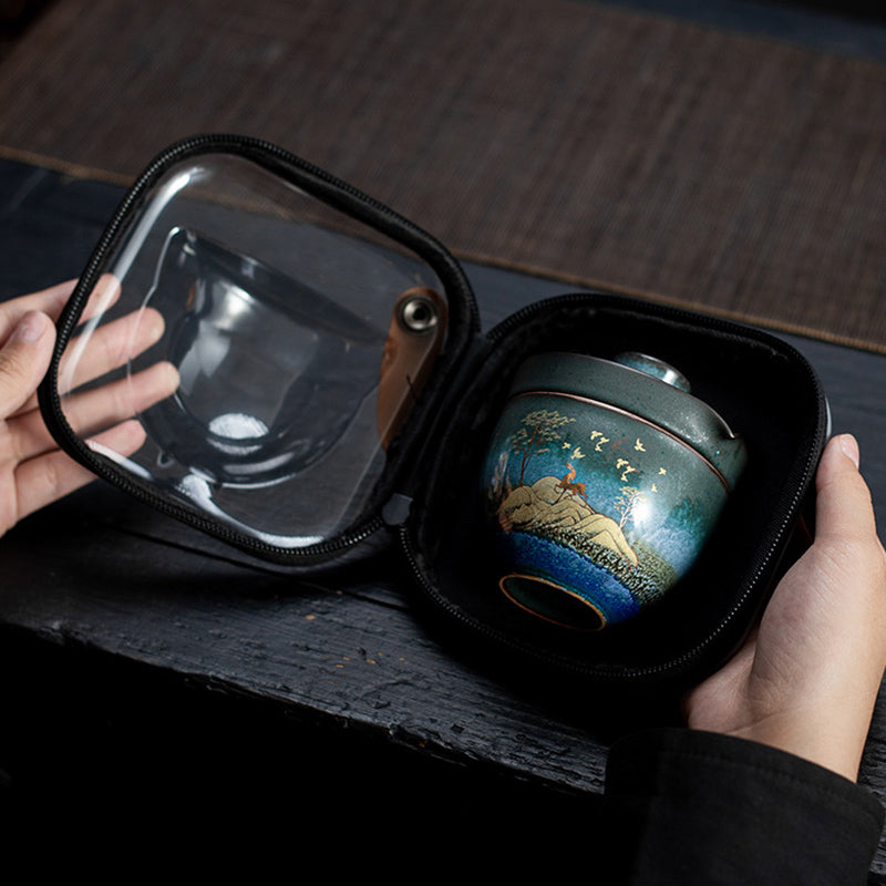 Ceramic Tea Cup with Deer and Cat Design for Spiritual Serenity