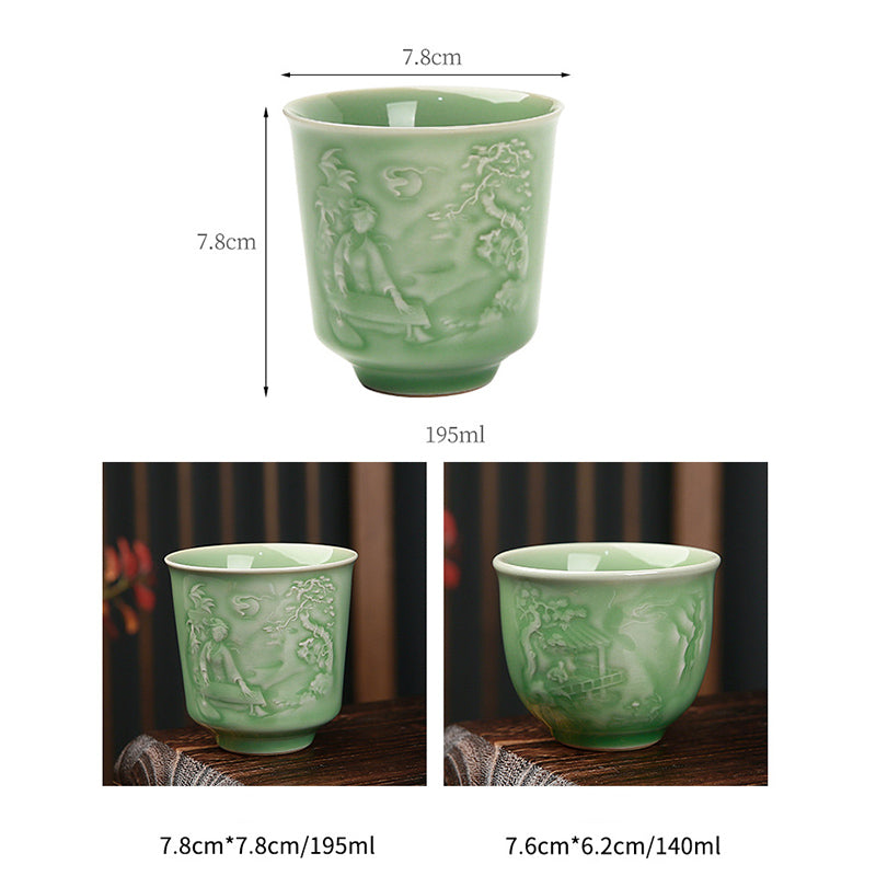 Ceramic Teacup with Zen Landscape Art | 130-195ml Capacity