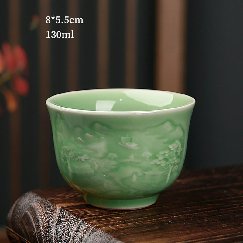 Ceramic Teacup with Zen Landscape Art | 130-195ml Capacity
