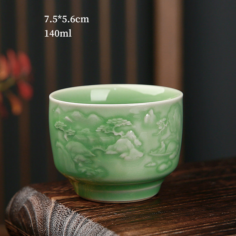 Ceramic Teacup with Zen Landscape Art | 130-195ml Capacity