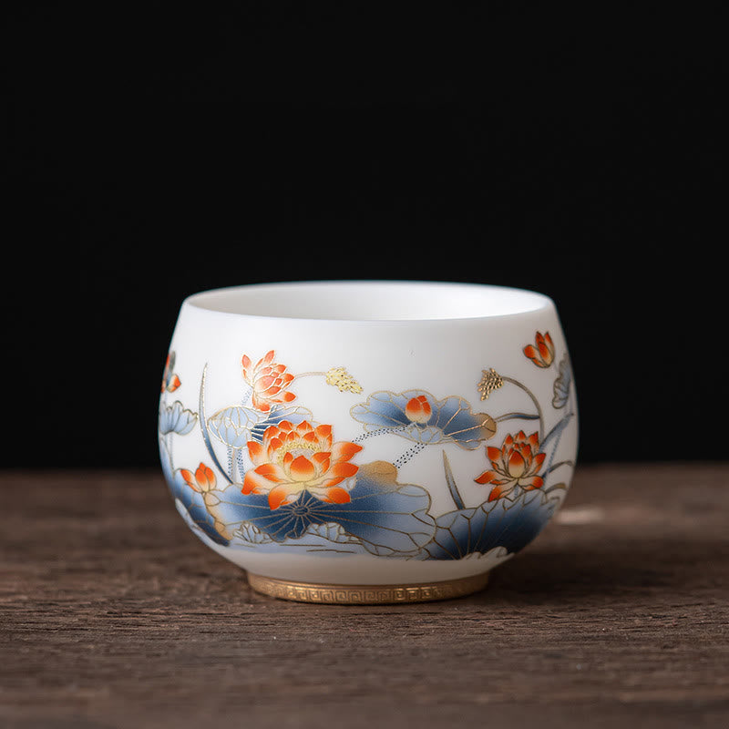 Ceramic Zen Decor Tea Cup | Phoenix Dragon Lotus Motifs