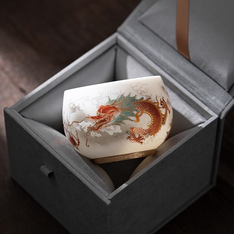 Ceramic Zen Decor Tea Cup | Phoenix Dragon Lotus Motifs