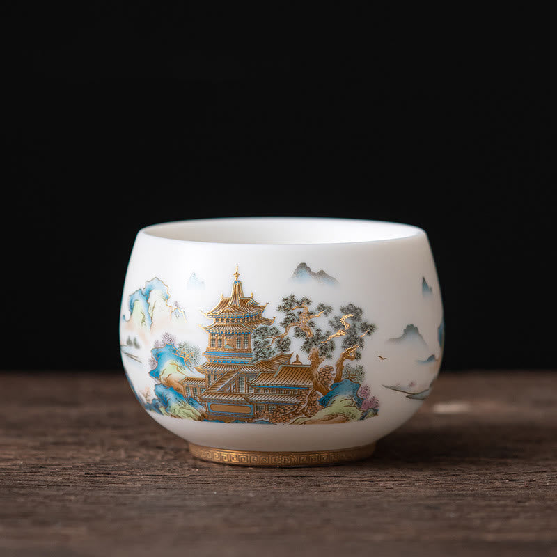 Ceramic Zen Decor Tea Cup | Phoenix Dragon Lotus Motifs