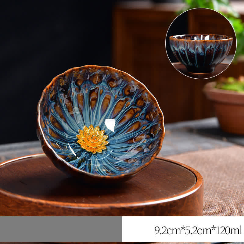 Ceramic Zen Teacup 120ml | Lotus Peacock Dragon Symbolism