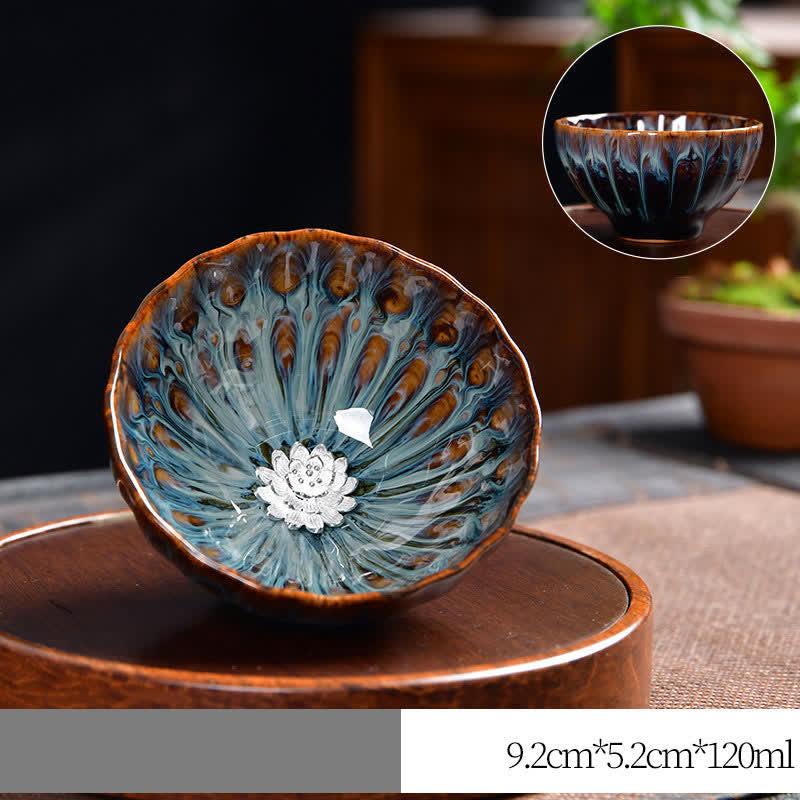 Ceramic Zen Teacup 120ml | Lotus Peacock Dragon Symbolism