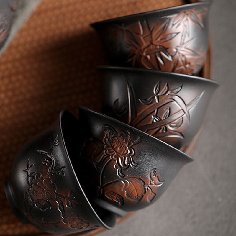 Ceramic Zen Teacup with Lotus & Dragon Design - 130ml Bowl