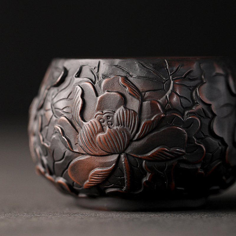 Ceramic Zen Teacup with Lotus & Dragon Design - 130ml Bowl